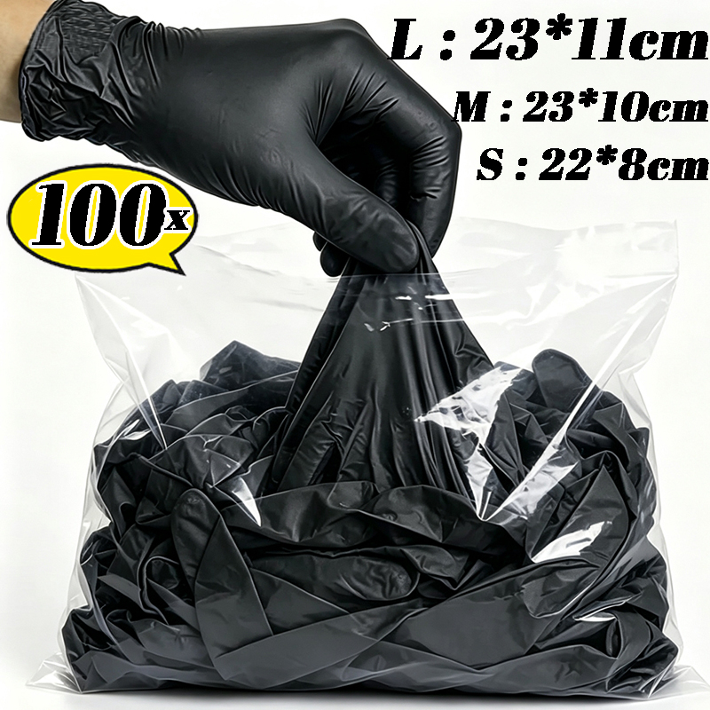 Kitchen Gadgets Novelty - 2/100 Stück Einweg-Handschuhe in Schwarz, hochelastisch,