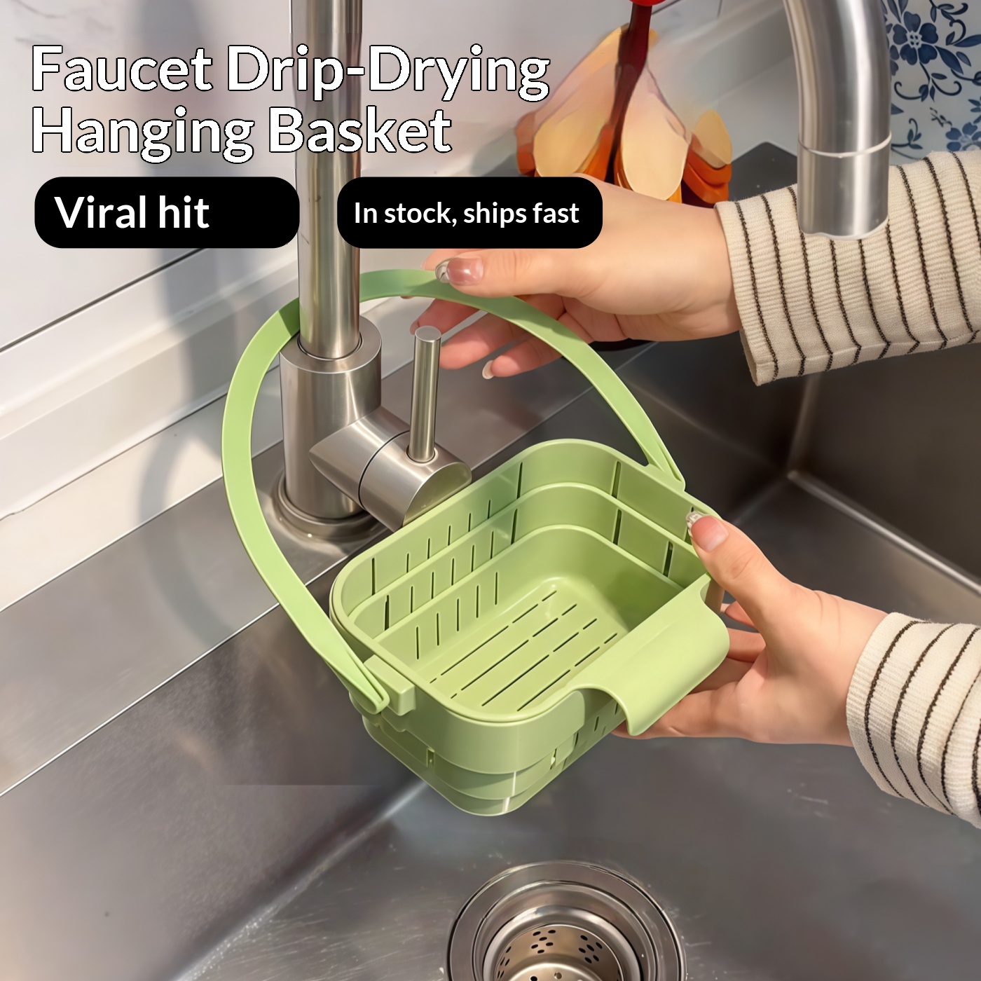 Kitchen Hanging Gadgets - Faltbarer Spülbeckensiebkorb, Hängender Wasserhahn-Sieb, Abnehmbarer Lebensmittelrückstandsfilter,