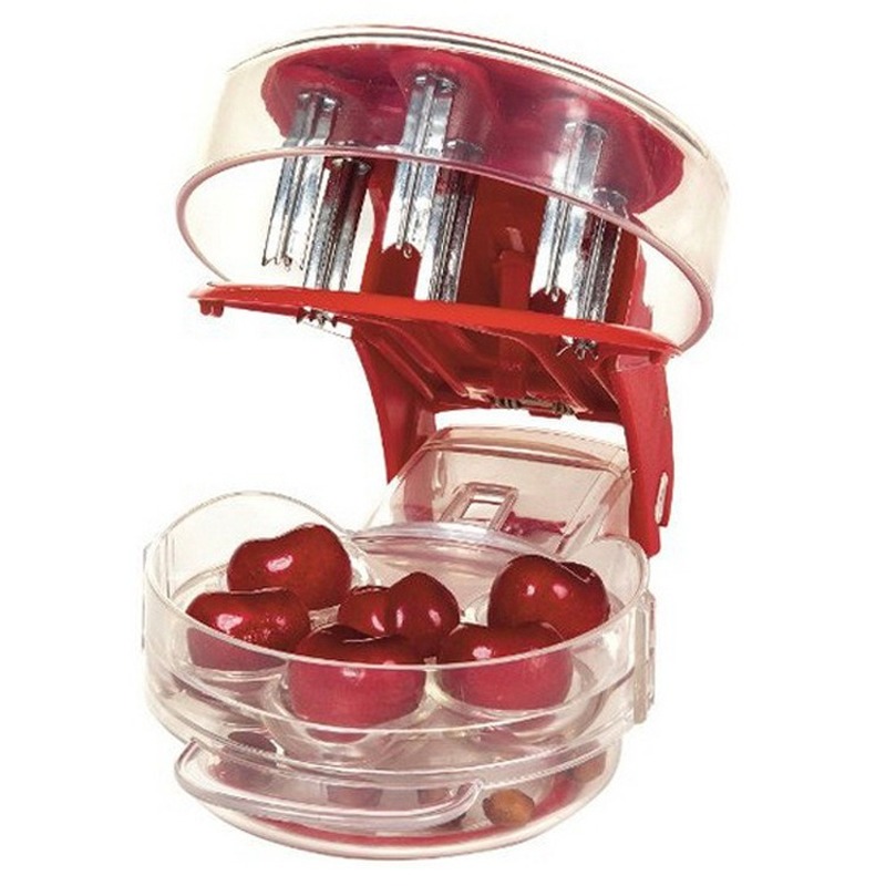 Kitchen Gadgets Novelty - 6-Loch-Kirschentkerner mit Behälter Küchenhelfer Neuheit Super-Kirschentkerner
